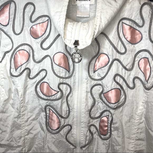 Rafael 90s White Zip Up Windbreaker w/ Embroidered Abstract Design - Picture 4 of 5